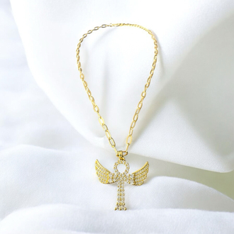 Zirkon Taşlı Gold Melek Kolye