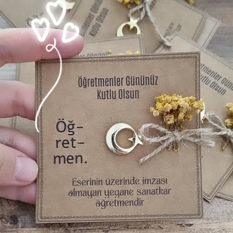 Gold Ay Yıldız Broş Kraft Çiçekli Süsleme