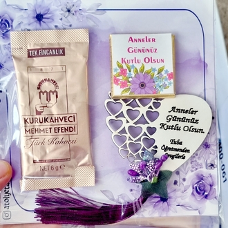 Ahşap Kalp Magnet +Çikolata +Kahve