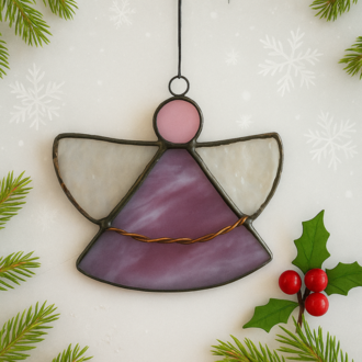 Vitray Melek Yılbaşı Süsü (Mor – Pembe)