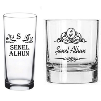 Kişiye Özel 1 Rakı 1 Viski İsim Baskılı Bardak