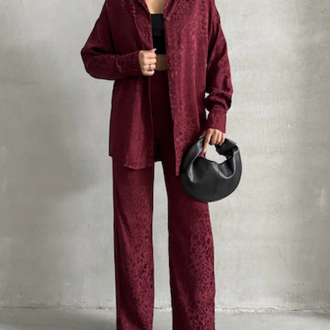 Bordo Leopar Desenli Takım