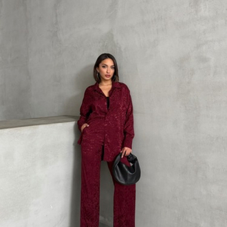 Bordo Leopar Desenli Takım