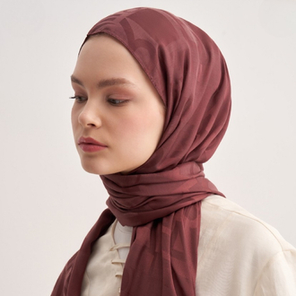 Yazı Desen Jakar İtalyan İpekli Şal - Red Brown 