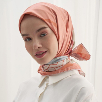 Twill Dokuma Pamuk İpek Delly Flowers Desen Eşarp - Somon 