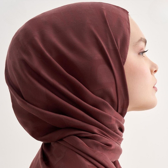 Yazı Desen Jakar İtalyan İpekli Şal - Red Brown 