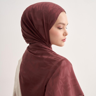 Yazı Desen Jakar İtalyan İpekli Şal - Red Brown 