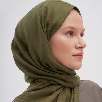 Simetrik Desen Jakar İtalyan İpekli Şal - Olive Green 