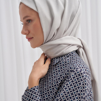 Monogram Jakar İtalyan İpekli Şal - Silver Grey 