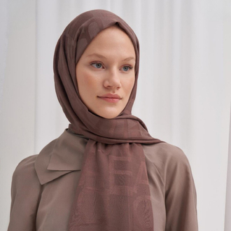 Yazı Desen Jakar İtalyan İpekli Şal - Soft Brown 