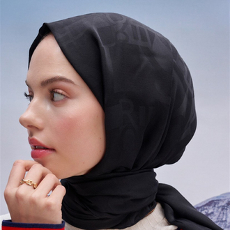 Yazı Desen Jakar İtalyan İpekli Şal - Siyah 
