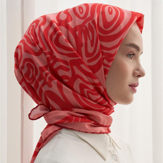 Twill Dokuma Pamuk İpek Dalga Desen Eşarp - Pembe 