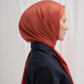 Monogram Jakar İtalyan İpekli Şal - Kiremit 