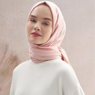 Monogram Jakar İtalyan İpekli Şal - Pudra 