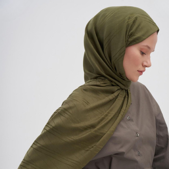 Simetrik Desen Jakar İtalyan İpekli Şal - Olive Green 