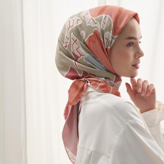 Twill Dokuma Pamuk İpek Delly Flowers Desen Eşarp - Somon 
