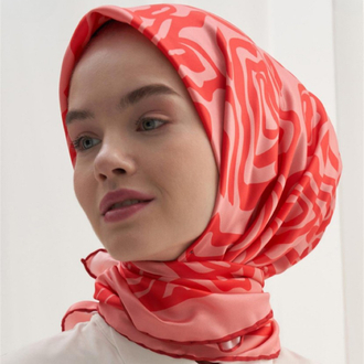 Twill Dokuma Pamuk İpek Dalga Desen Eşarp - Pembe 
