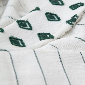 Ecocotton Imre Bej-Yeşil "m-L" Organik Pamuk Müslin Jakarlı Aile Bornoz Seti