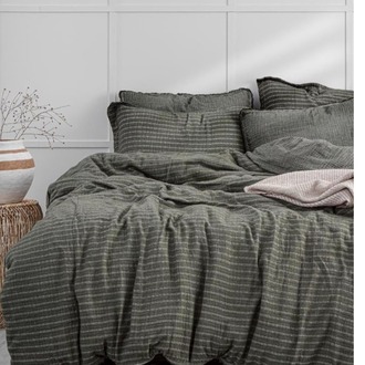 Ecocotton Tara Pamuk Müslin Çift Kişilik Antrasit-Koyu Yeşil Nevresim Takımı