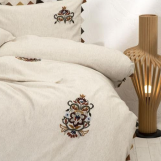 Ecocotton Beria Pamuk Keten El Nakışlı Çift Kişilik Bej Nevresim Takımı 