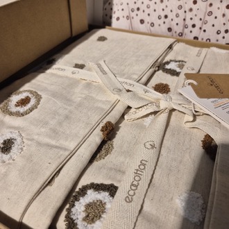Ecocotton Lal Bej Çift Kişilik %100 Organik Pamuk Nakışlı Nevresim Takımı Bej