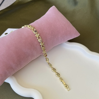 Renkli taşlı fiyonk model 14k gold rengi bileklik