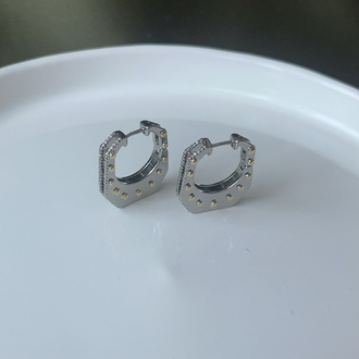 Silver gold zımba detaylı halka küpe