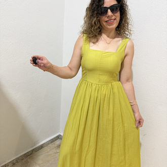 Yeşil kalın askılı elbise