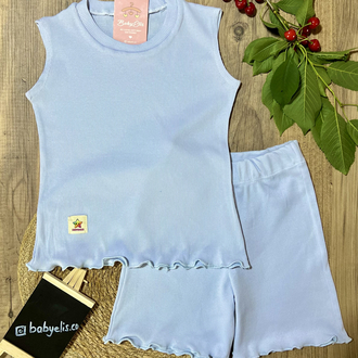 Bebek mavi kolsuz t-shirt şort takım