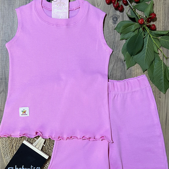 Pembe kolsuz t-shirt şort takım