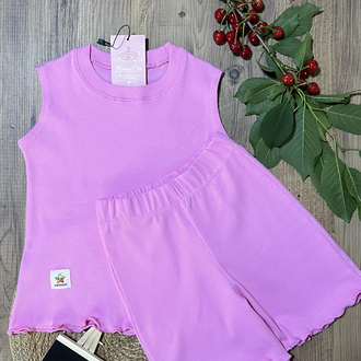 Pembe kolsuz t-shirt şort takım