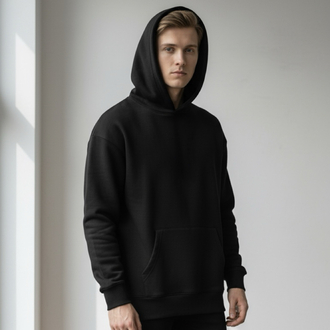 Üç İplik Siyah Kapüşonlu sweatshirt