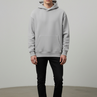 Üç İplik Gri Kapüşonlu Sweatshirt