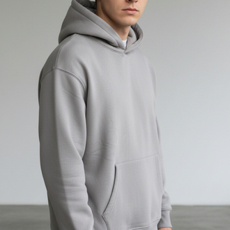 Üç İplik Gri Kapüşonlu Sweatshirt