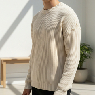 Bisiklet Yaka Oversize Vanilya Kazak