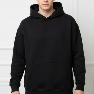 Üç İplik Siyah Kapüşonlu sweatshirt