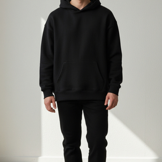 Üç İplik Siyah Kapüşonlu sweatshirt