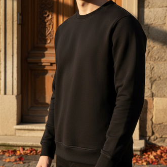 Üç İplik Bisiklet Yaka Siyah Sweatshirt