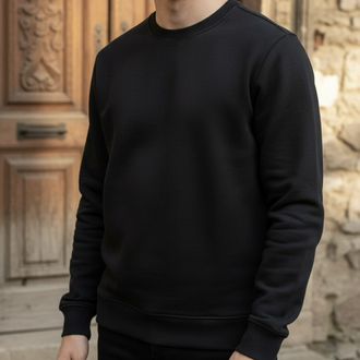 Üç İplik Bisiklet Yaka Siyah Sweatshirt