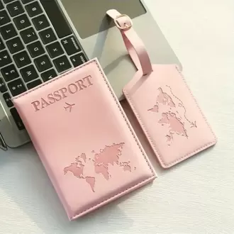 PASAPORT KILIFI VE VALİZ ETİKET KILIFI PEMBE RENK 2 PARÇA