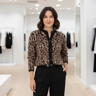 Leopar Desenli Hırka