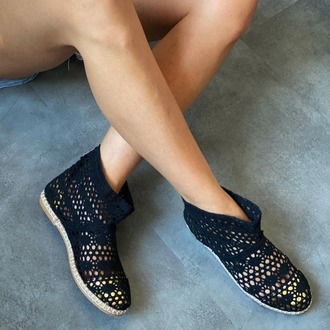 Siyah Renk Kısa Dantel Bot Espadril 