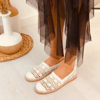 Beyaz Renk Dantel Ayakkabı Espadril 