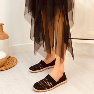 Siyah Renk Dantel Ayakkabı Espadril 