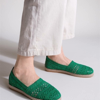 Yeşil  Renk Dantel Ayakkabı Espadril 