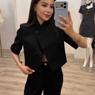 Siyah Kısa kollu blazer ceket