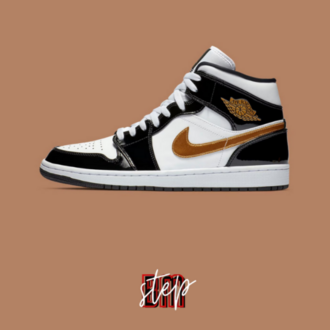 Air Jordan 1 Mid SE Patent Black Metallic Gold White