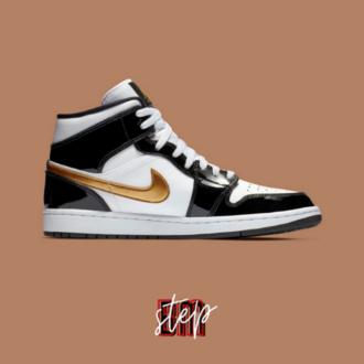 Air Jordan 1 Mid SE Patent Black Metallic Gold White