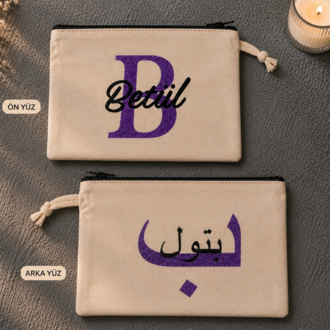Arapça ve Türkçe İsme Özel Çift Taraflı Baskılı Clutch Çanta
