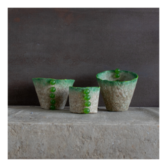 Papier Mache Peridot Konik Kap - Naturel ve Yeşil